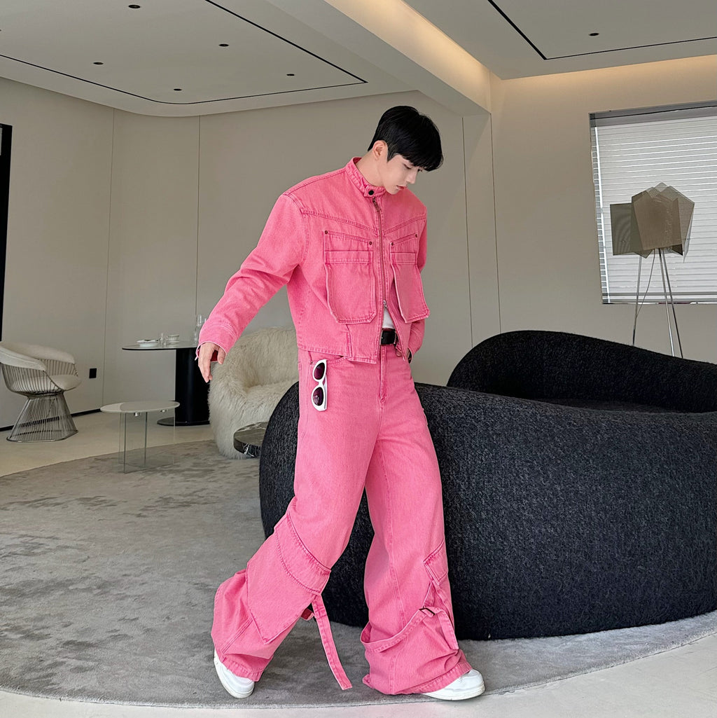 Retro Washed Old Cowboy Special Jacket Wide Leg Pants Suit