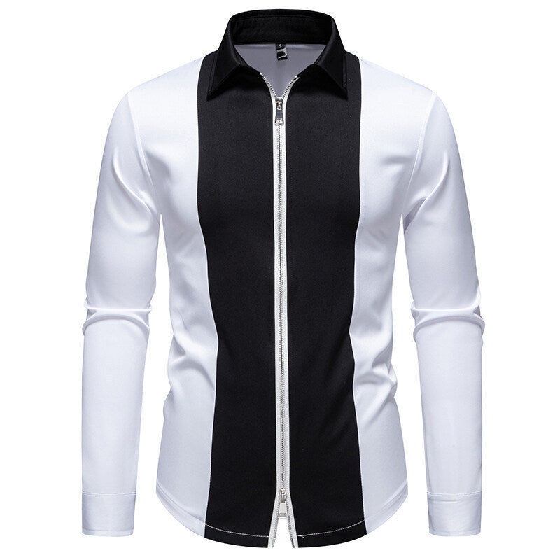 Color Block Zipper Design Plus Size Long Sleeve Shirt