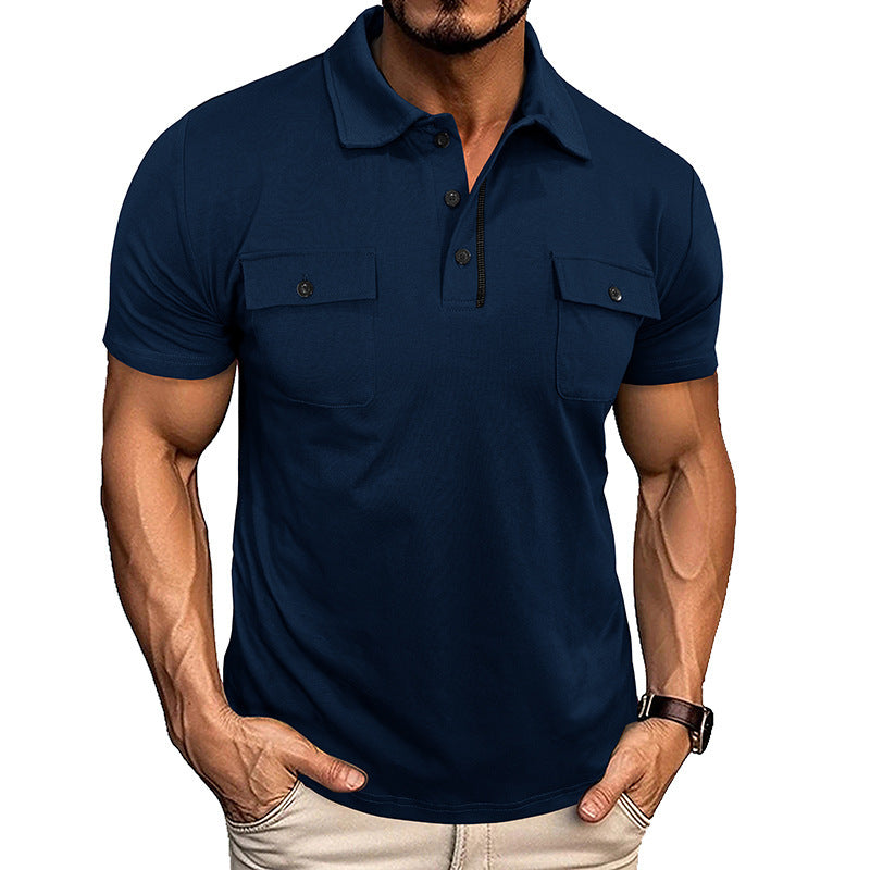 Summer Lapel Button Polo Shirt With Pockets