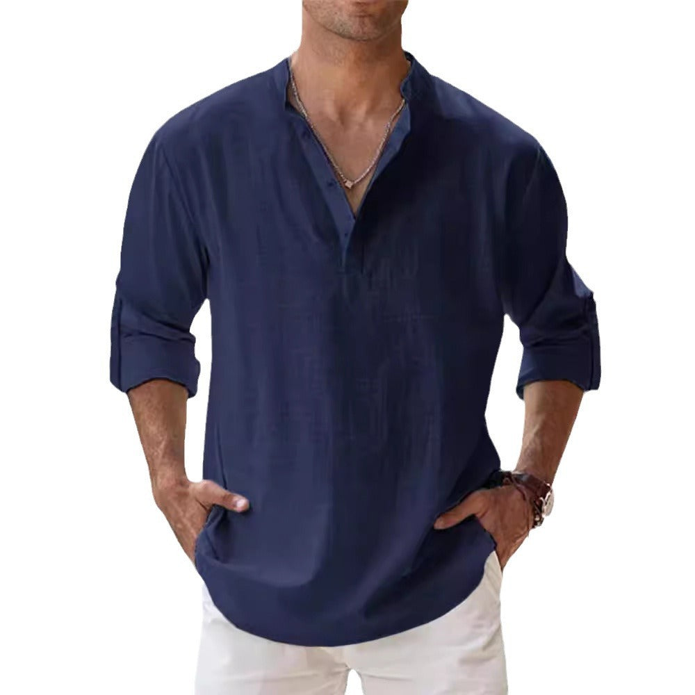 Men's Linen Stand-up Collar Long Sleeve shirt