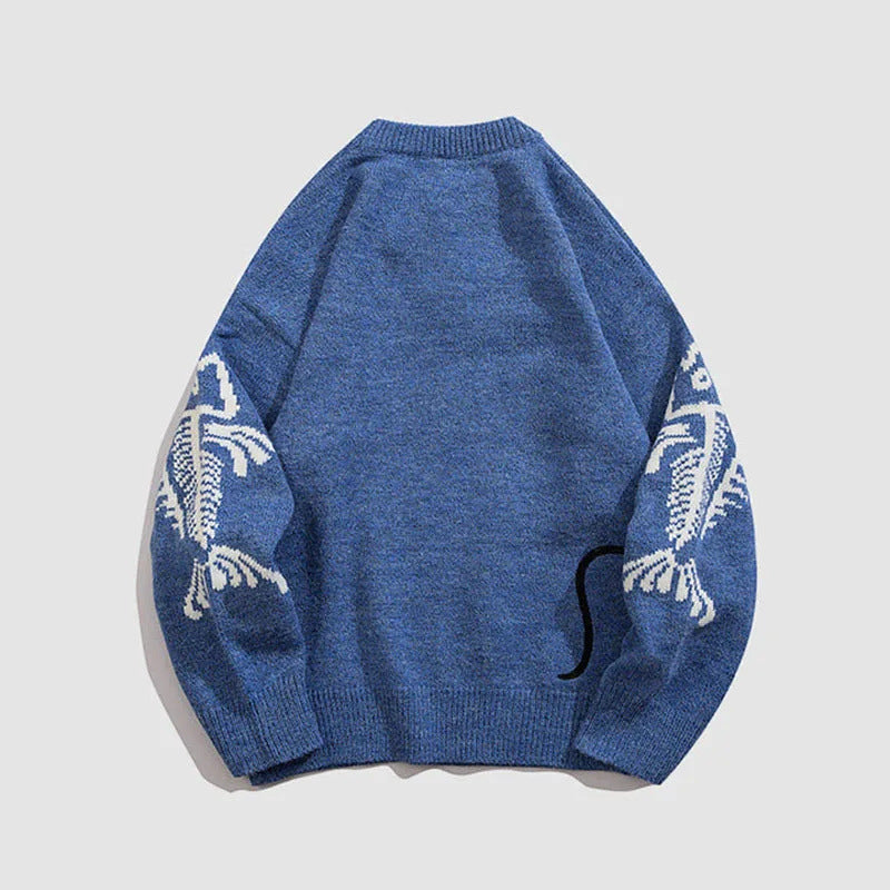 Cartoon Cat Couple Round Neck Long Sleeve Knitwear Sweater