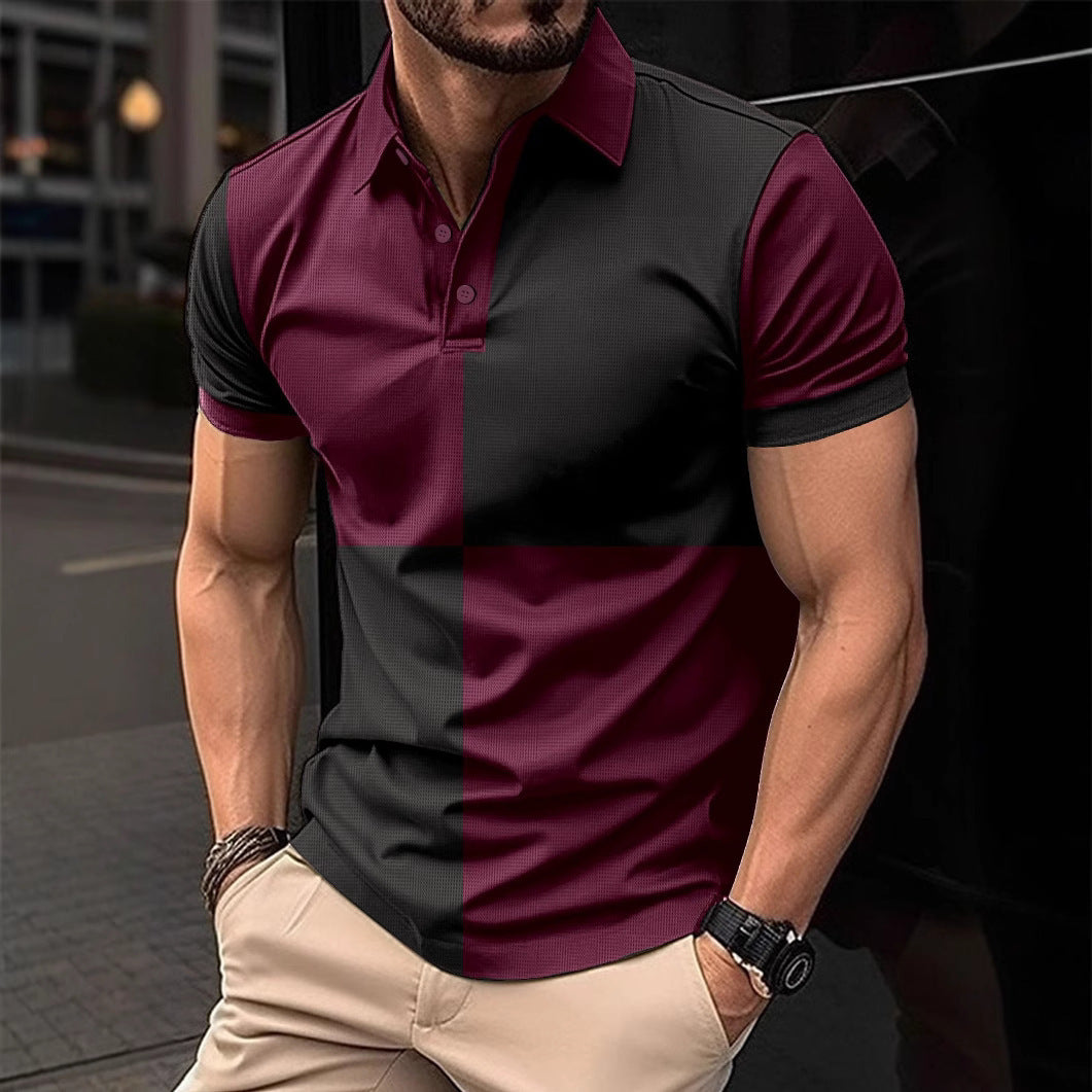 Sports Short Sleeve Color Stitching Turnover Neck Polo Shirt men