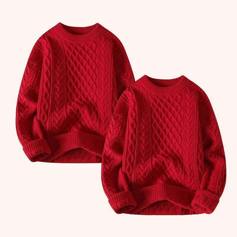 Couple's Red Sweater Men's Lazy Thick Hemp Flowers Knitwear Winter Wool sweater