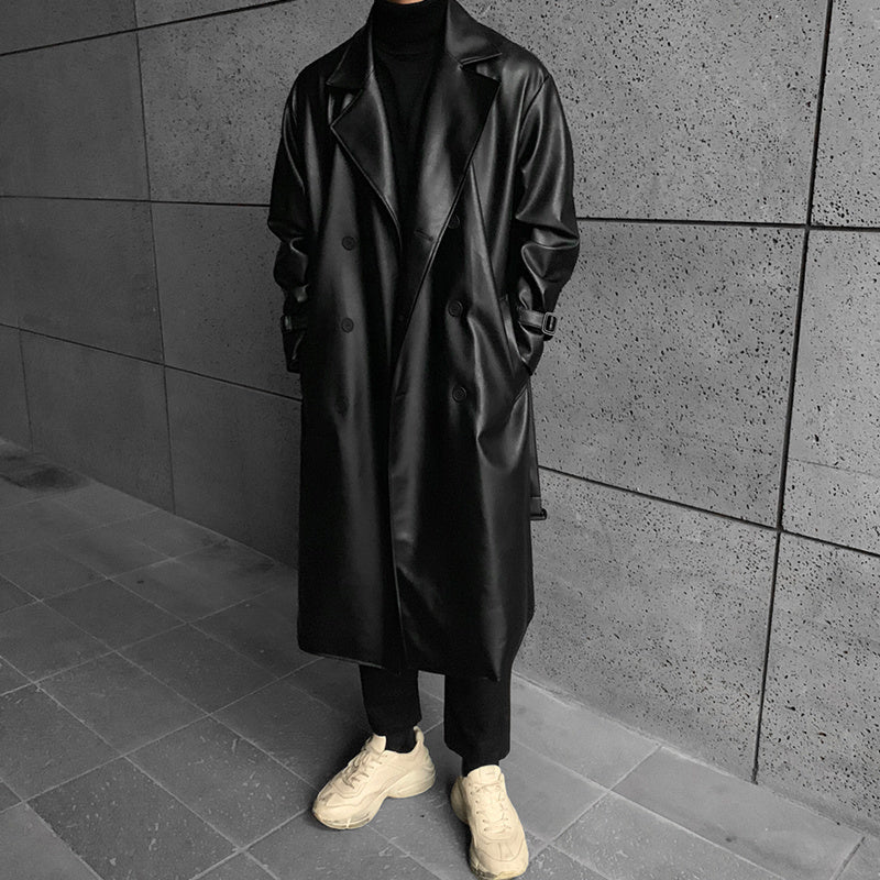 Men's Mid-length Double-breasted Leather coat