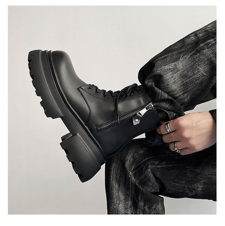 Autumn And Winter Leather Martin Boots High-top Leather Fleece-lined boots