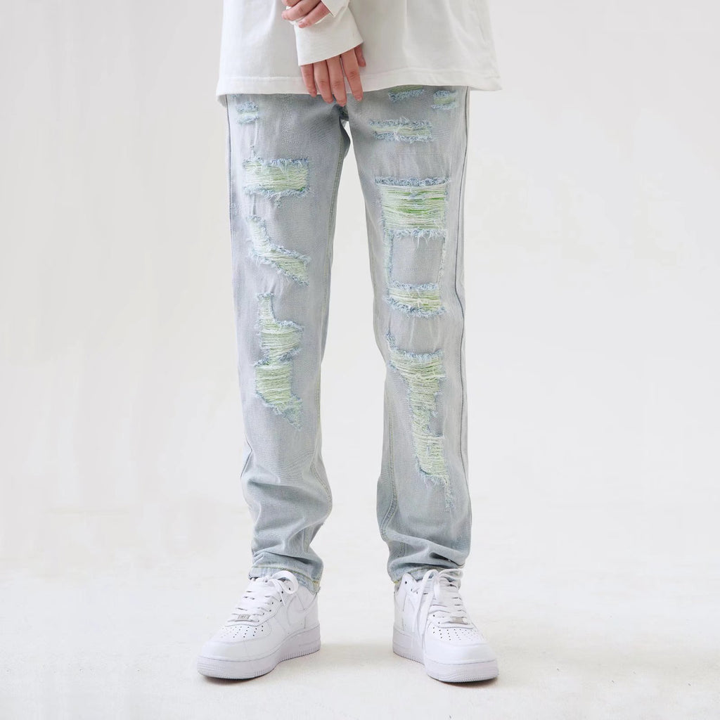 Washed High Street Straight Old Ripped Jeans Men