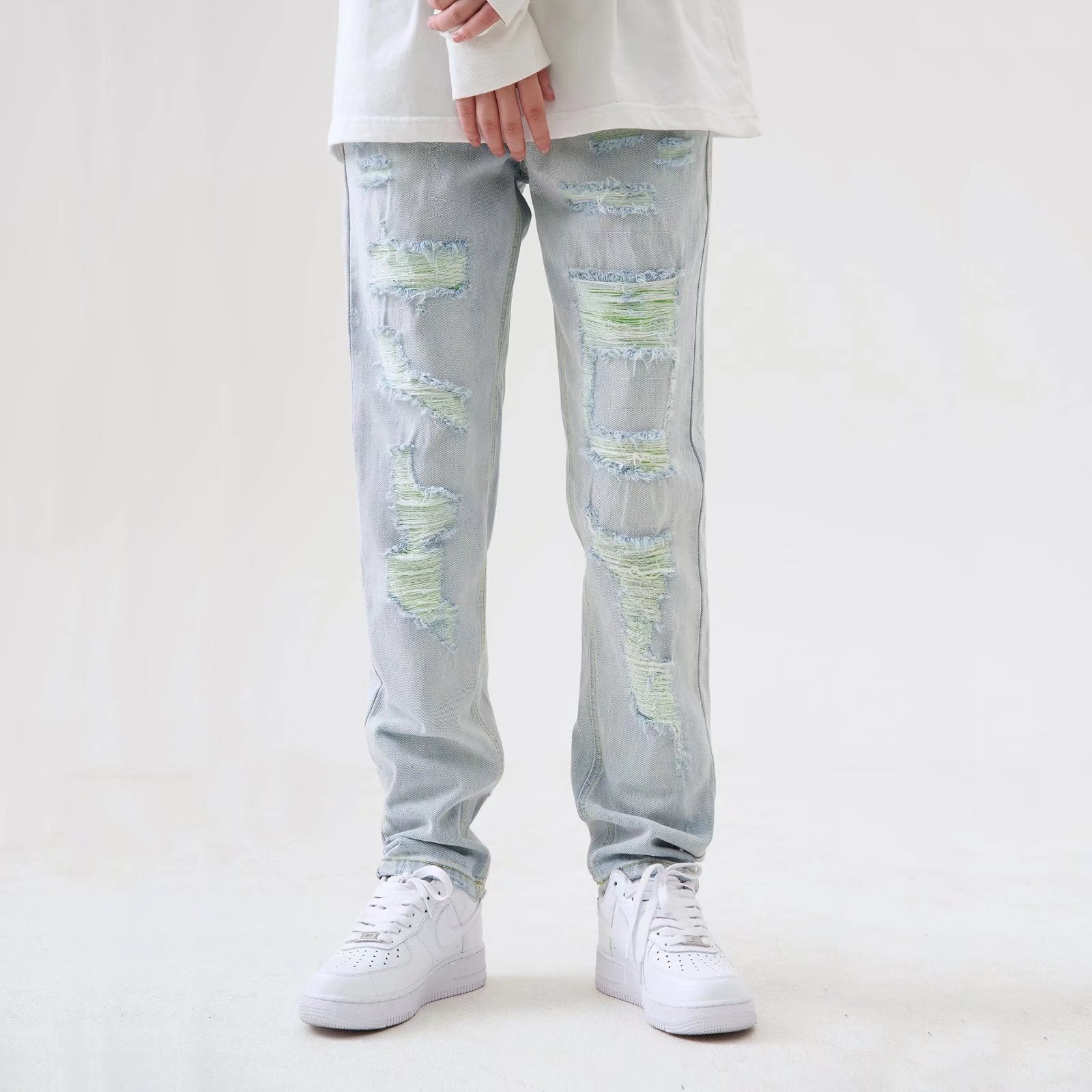 Washed High Street Straight Old Ripped Jeans Men