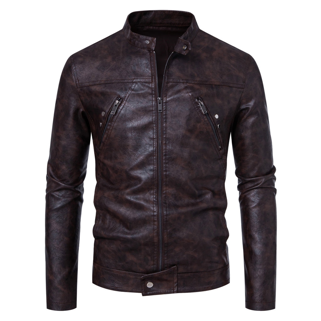 Men's Leather Coat Casual Stand-up Collar Jacket