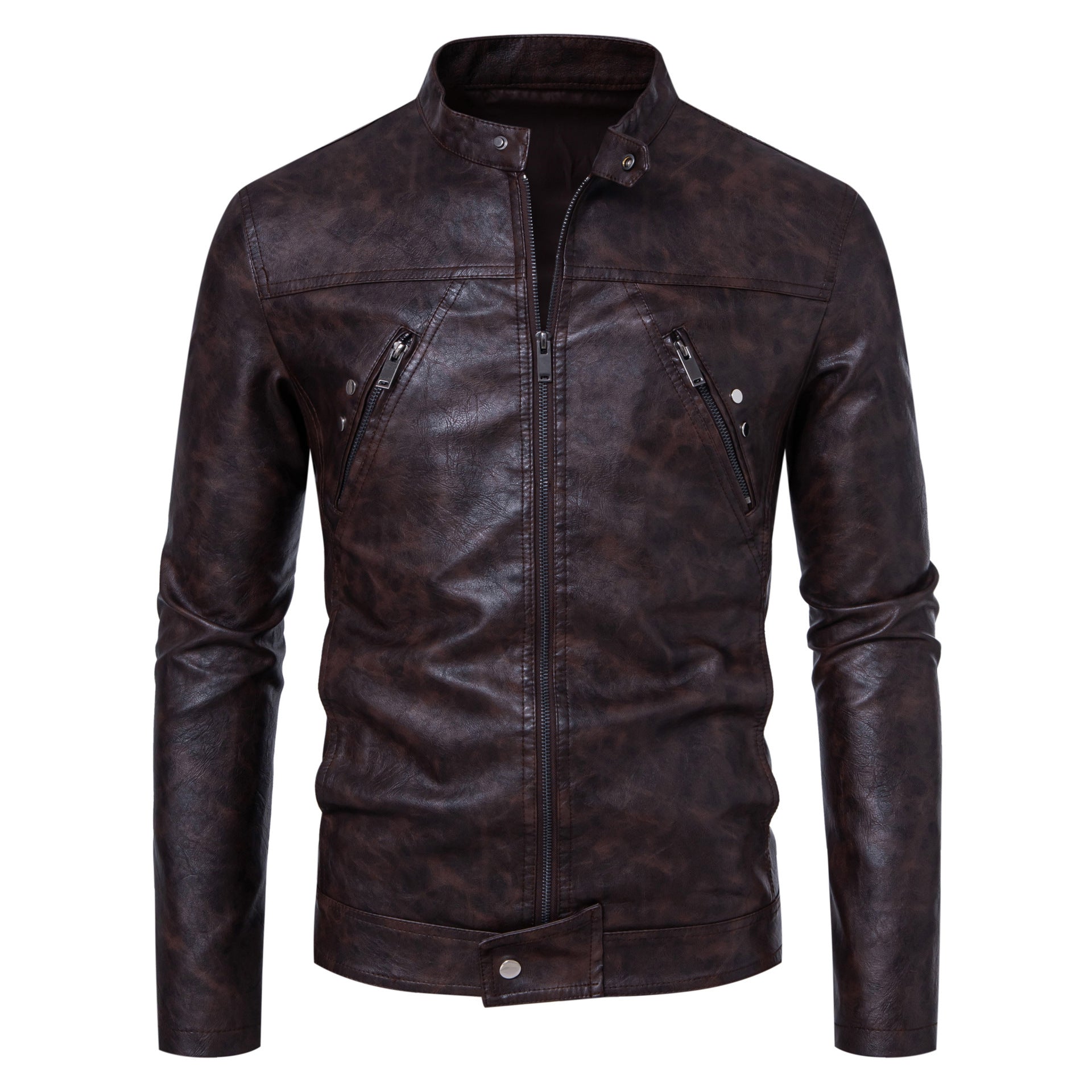 Men's Leather Coat Casual Stand-up Collar Jacket