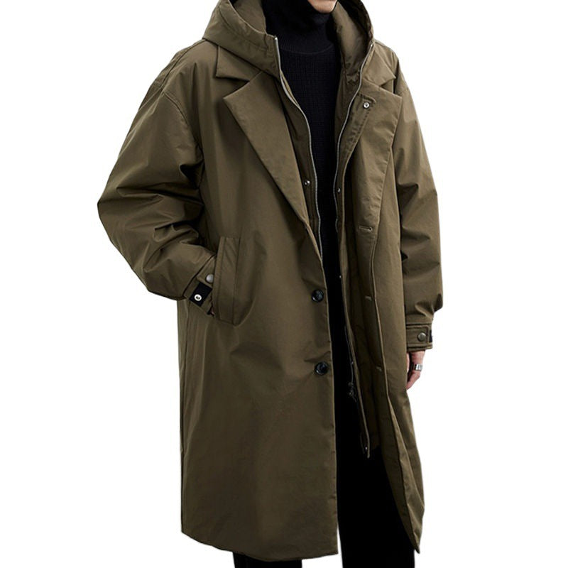 Men's Two Pieces Hooded Mid-length Trench Coat