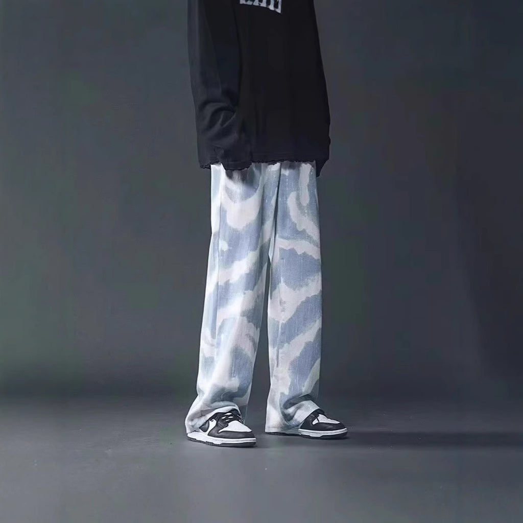 High Street Tie-dyed Graffiti Wide-leg Pants Men