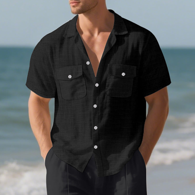 Solid Color Loose Casual Holiday Lapel Shirt Men