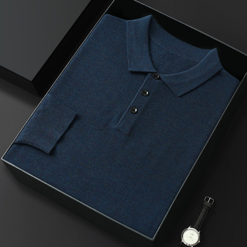 Spring And Autumn Casual Polo Collar Long-sleeved Sweater Men