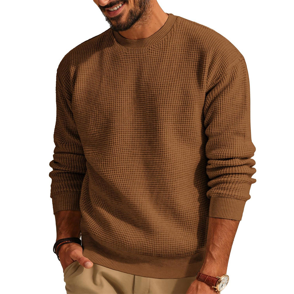 Men's Fashion Solid Color Waffle Casual sweater