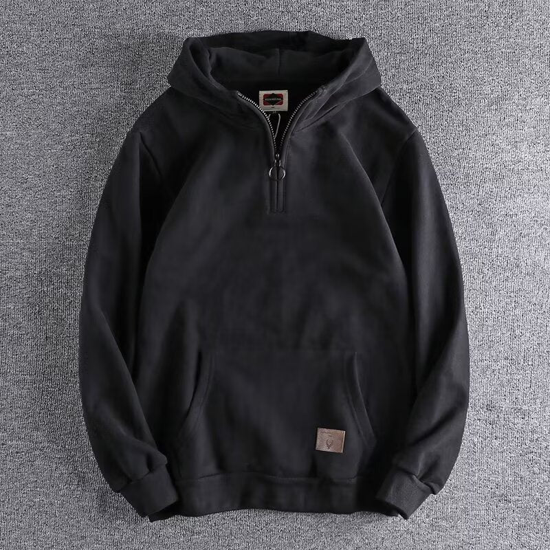 Thickened Half Zipper Open Collar Hooded Men's Sweater