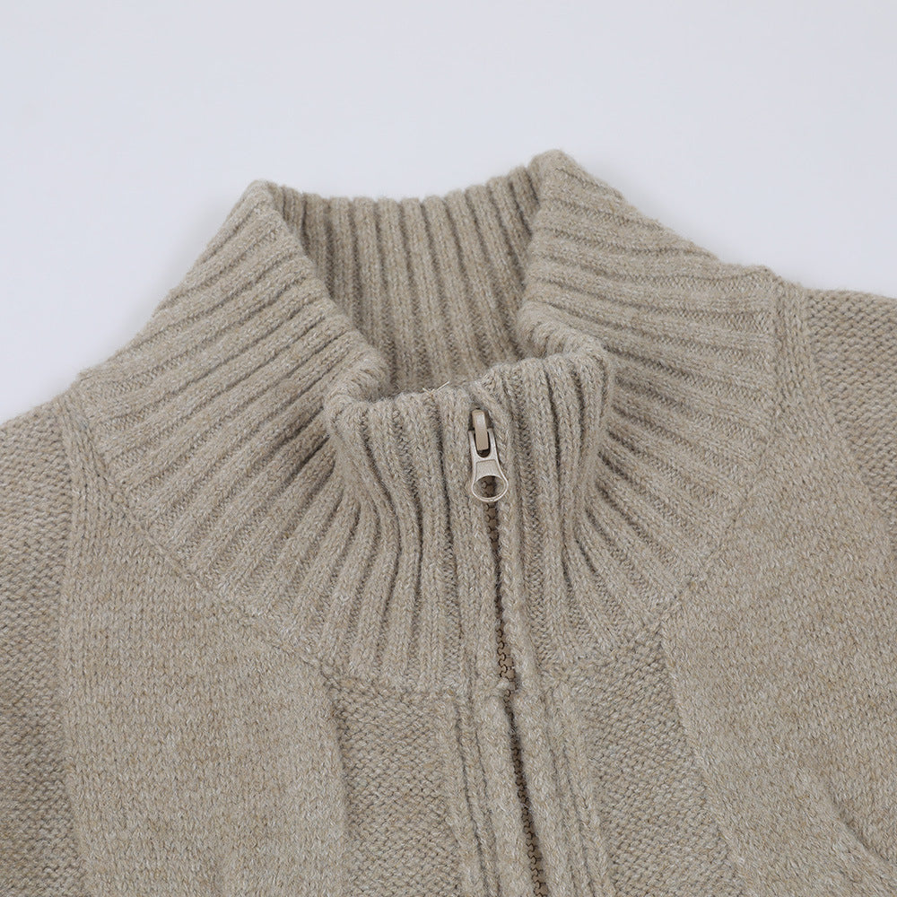 Simple Solid Color Twisted Collar Cardigan Sweater