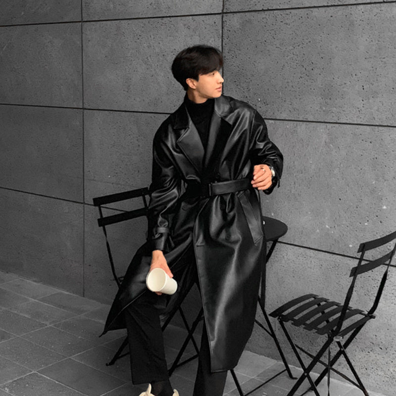 Men's Mid-length Double-breasted Leather coat