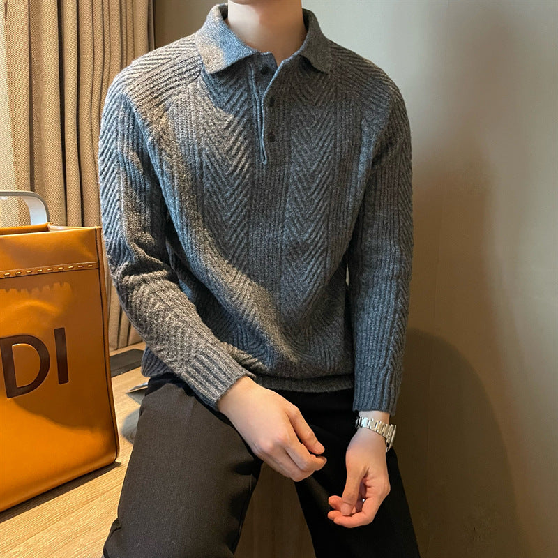 Winter Thermal Base Pullover Men's Casual Polo Collar Sweater