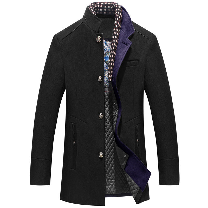 Men's Woolen Thickened Scarf Collar Coat