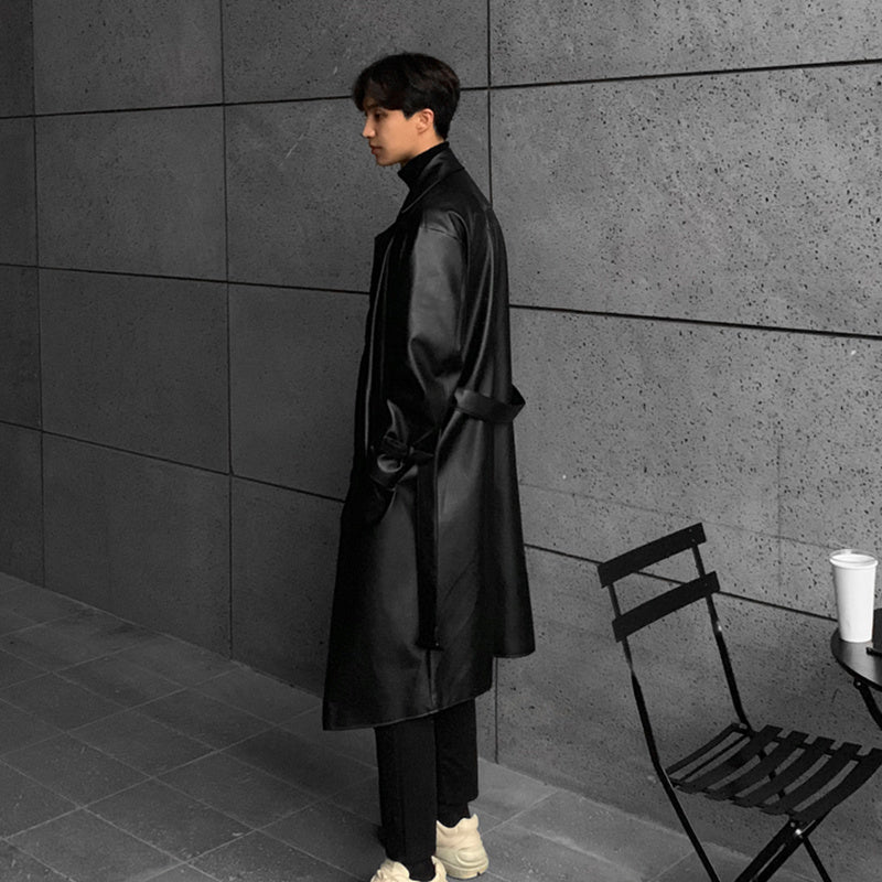 Men's Mid-length Double-breasted Leather coat