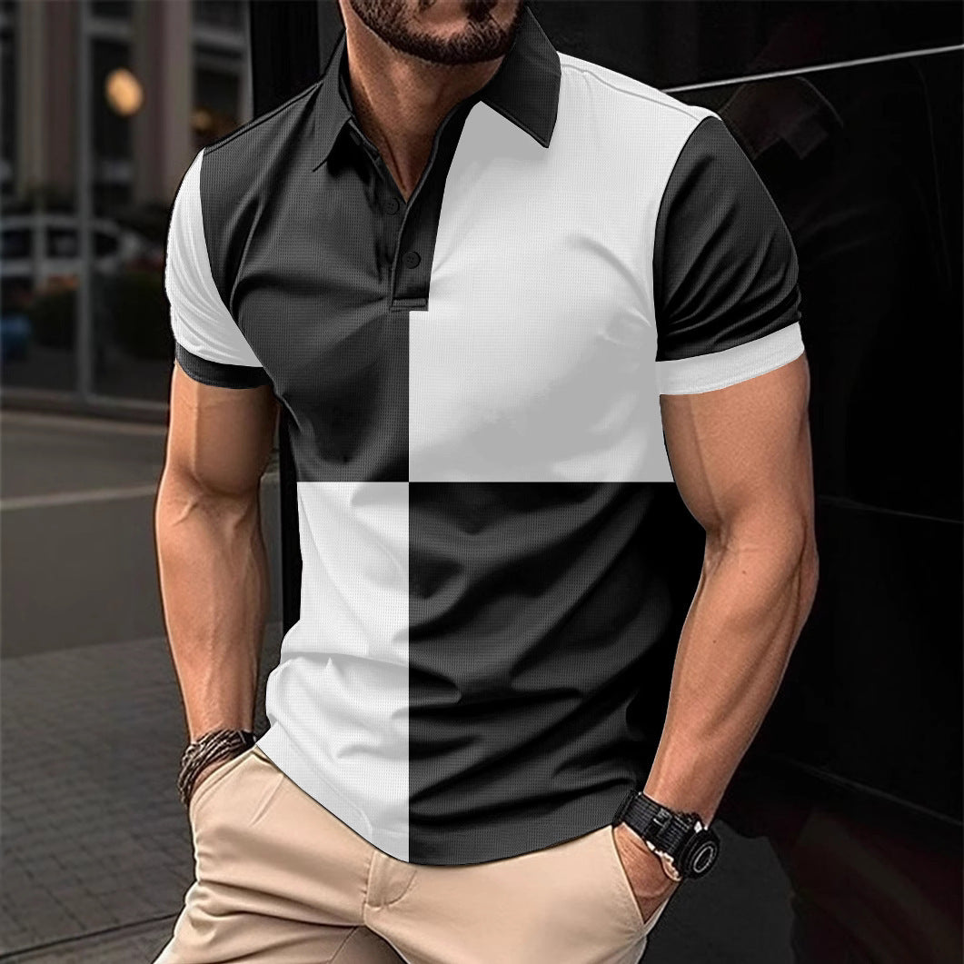 Sports Short Sleeve Color Stitching Turnover Neck Polo Shirt men