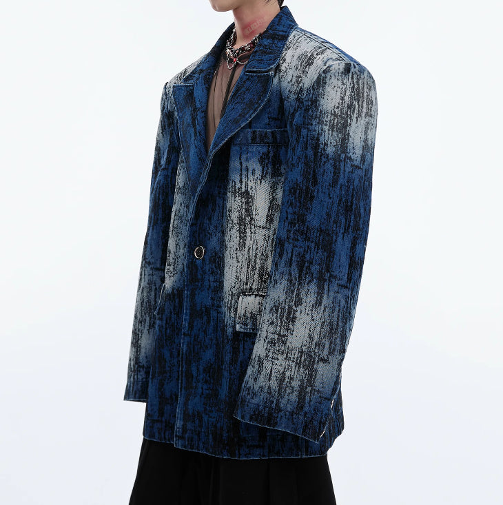 Tie-dyed Distressed Padded Shoulder Suit Jacket
