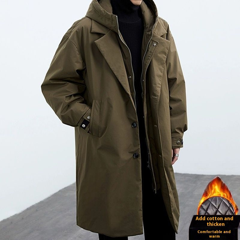 Men's Two Pieces Hooded Mid-length Trench Coat