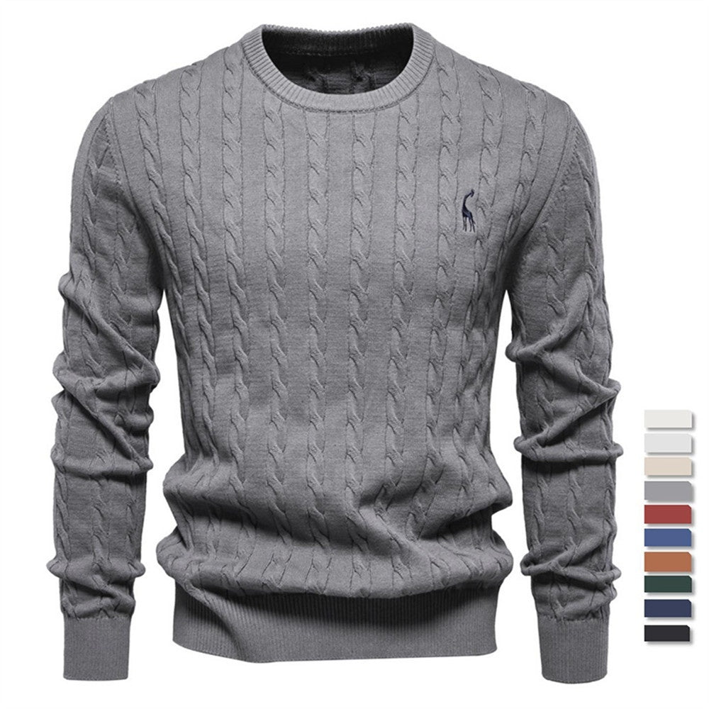 Pullover Deer Embroidery Solid Color Sweater For Men