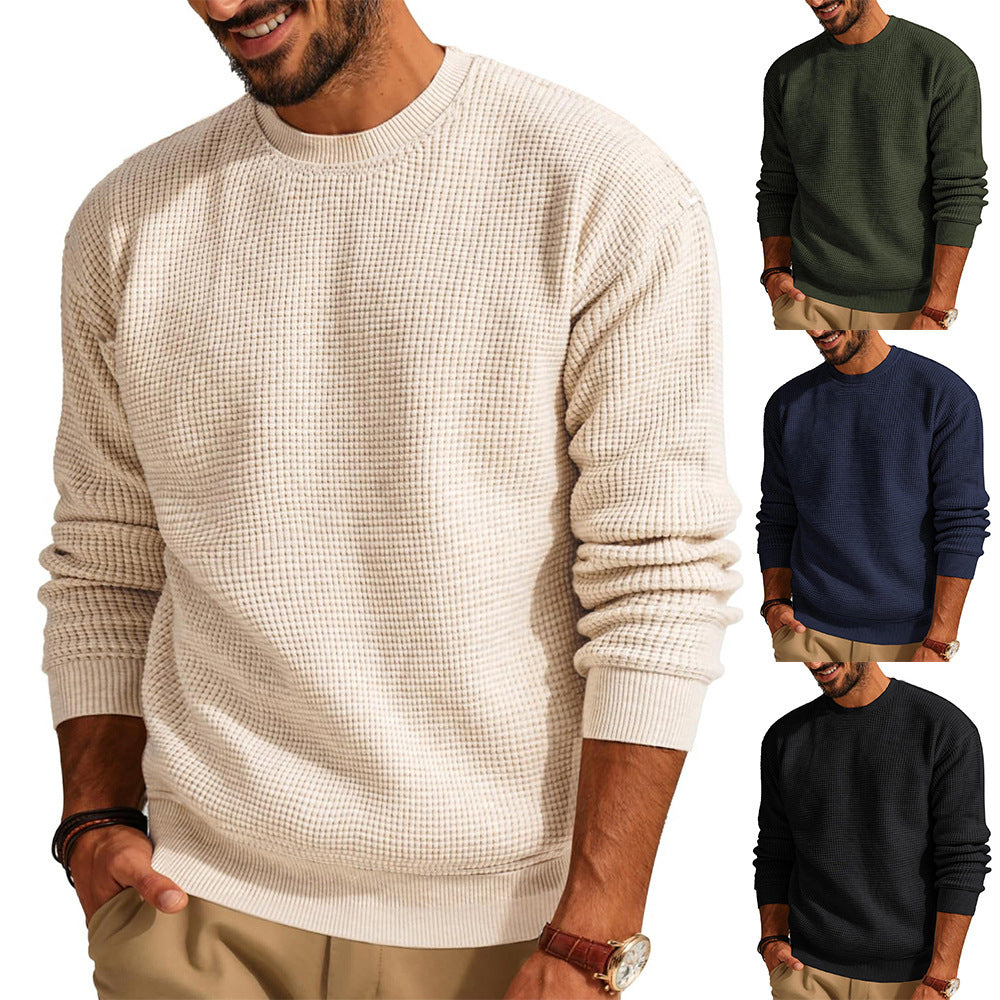 Men's Fashion Solid Color Waffle Casual sweater