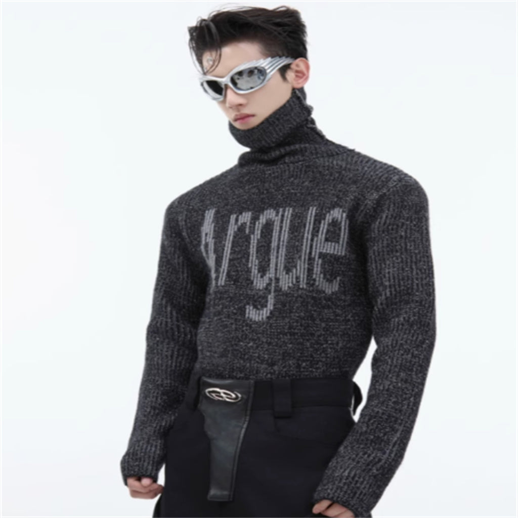 Three-dimensional Groove High Collar Slim Sweater