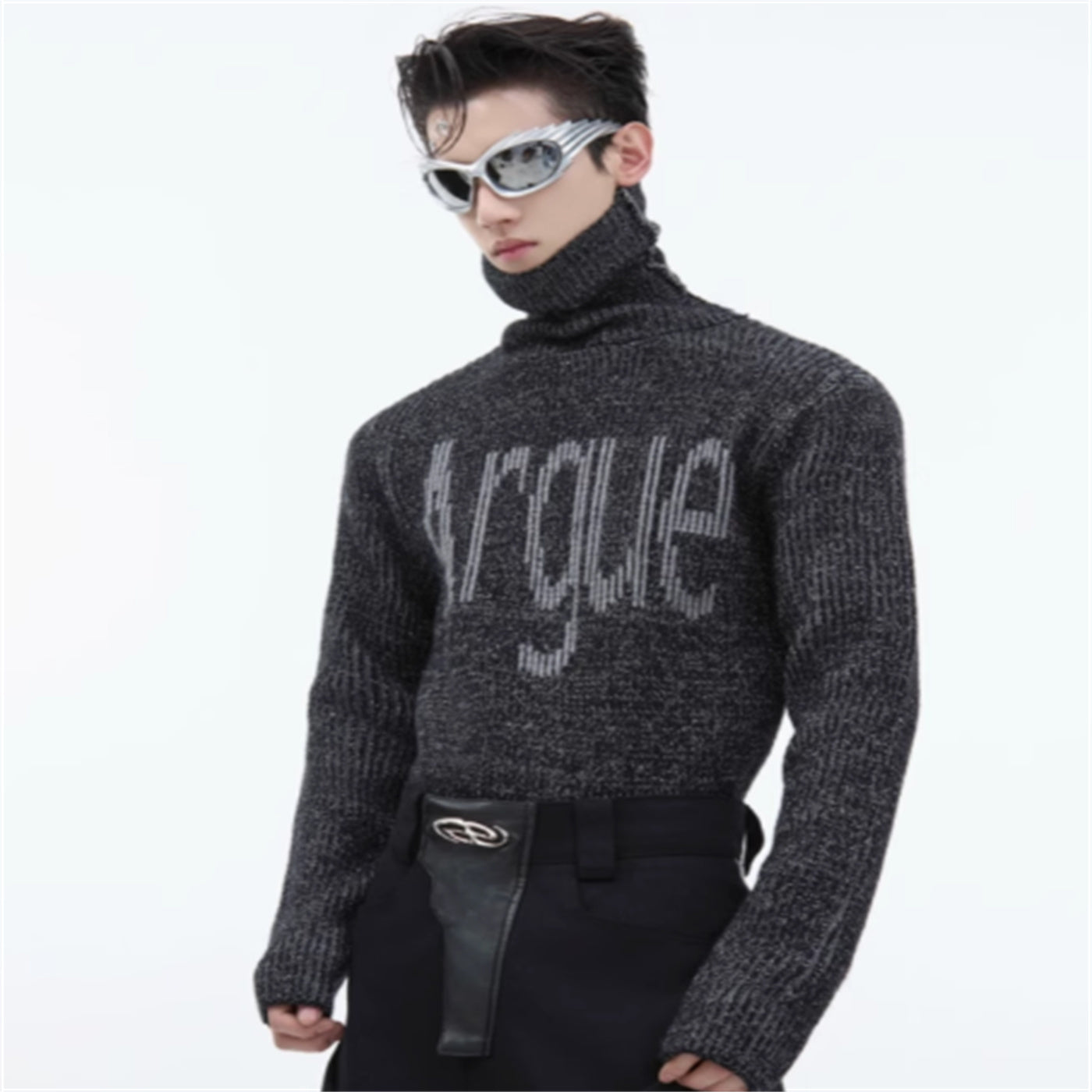 Three-dimensional Groove High Collar Slim Sweater