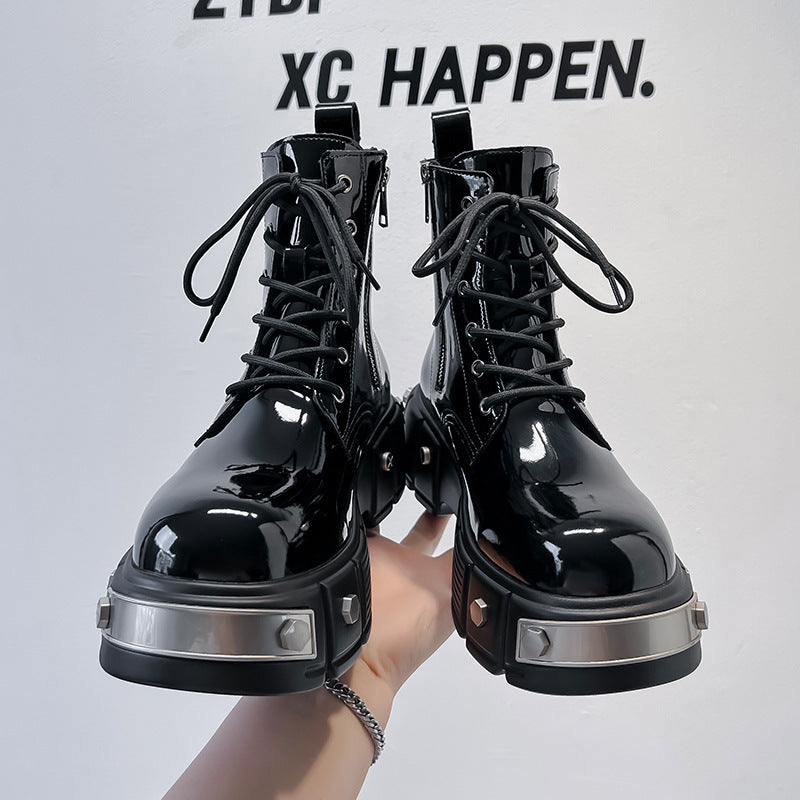 Men's Chunky Heel Platform Round Head Lace-up Martin Boots