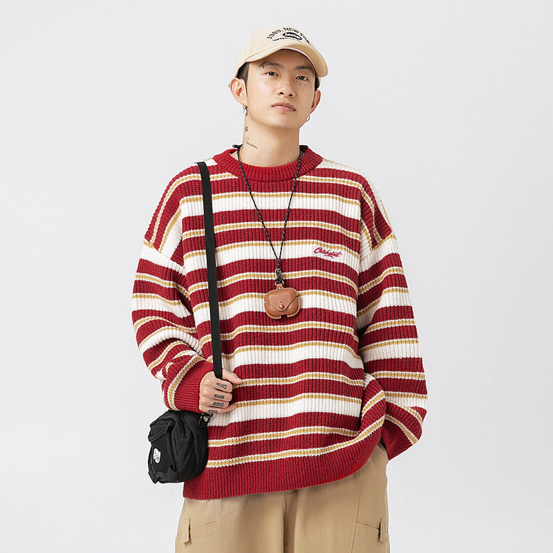 Striped Heavy Thick Needle Sweater Men
