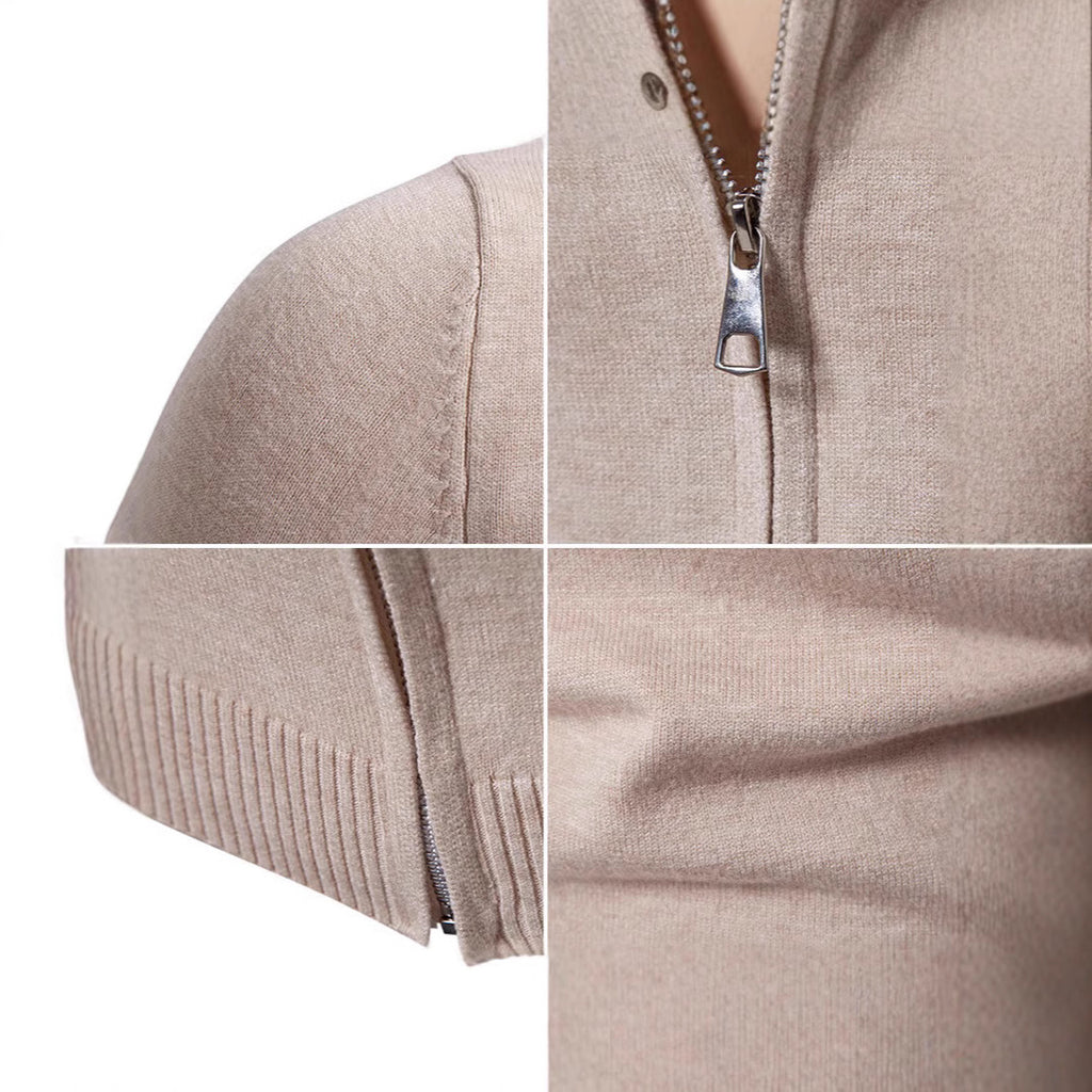 Stand Collar Simple Zipper Solid Color Cardigan Sweater