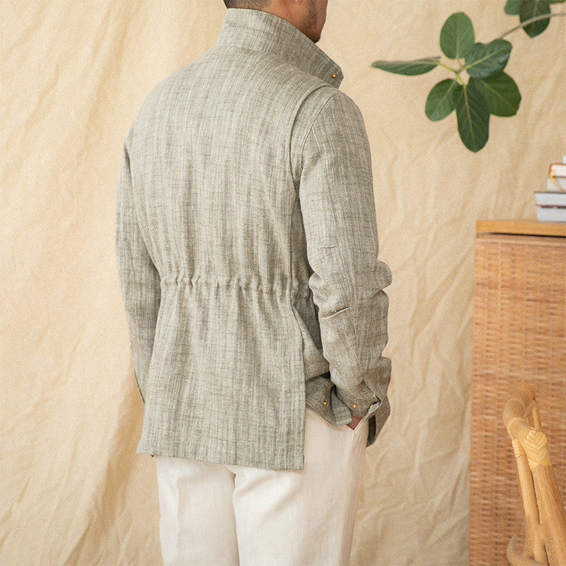 Cotton And Linen Stand-up Collar Cinched M65 Safari Jacket