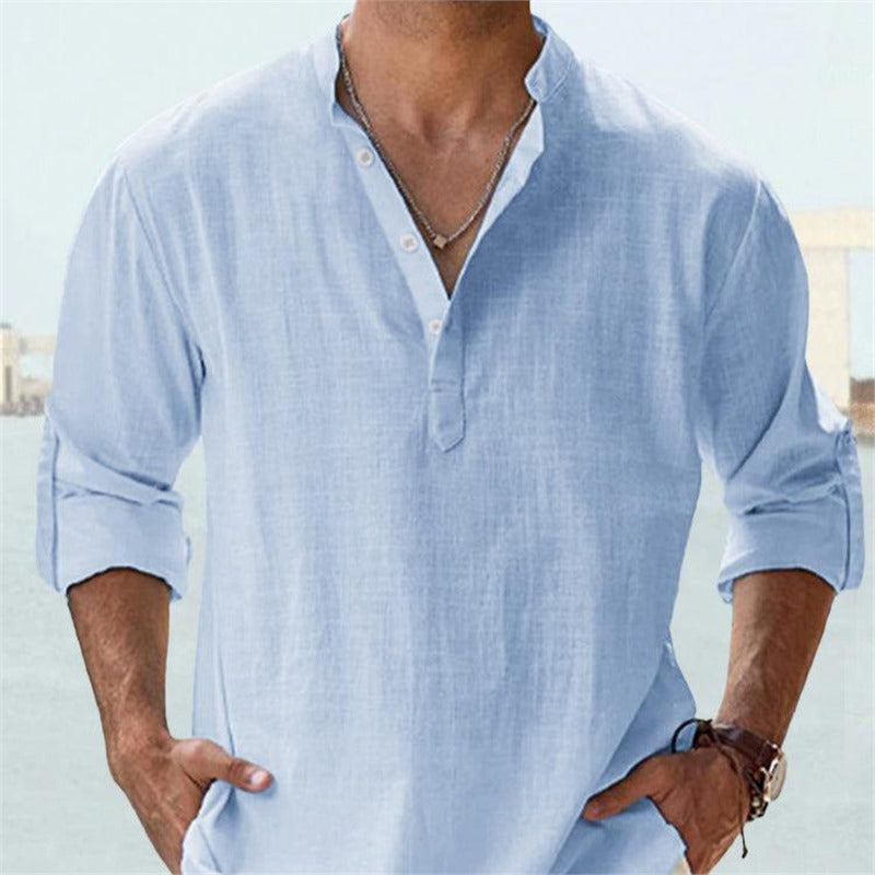 Casual Loose Lapel Cotton Long Sleeve Men's Shirt