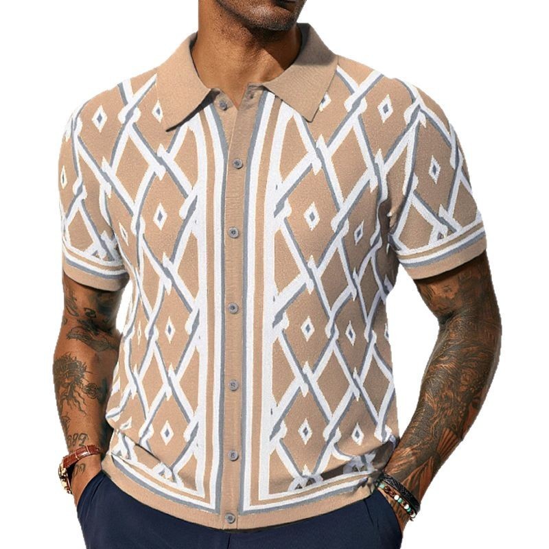 Summer Jacquard Knitted Short-sleeved Cardigan shirt