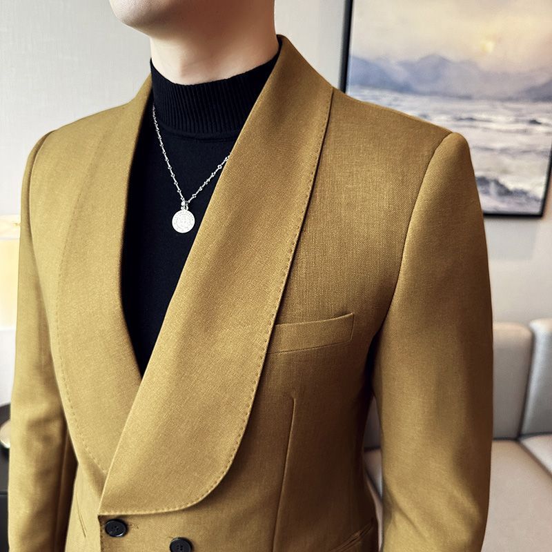 Double Breasted Green Collar Men's Casual Suit