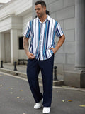 Casual Striped Short Sleeve Shirt Trousers Suit
