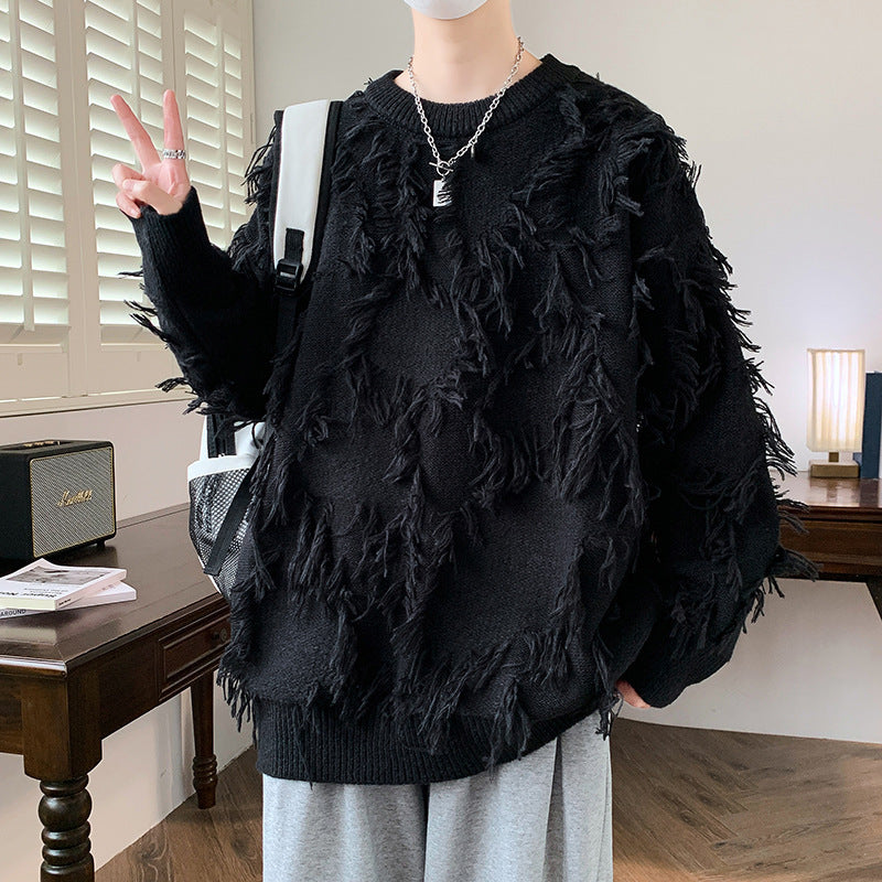 Pullover Round Neck Line Jacquard Long Sleeve Sweater