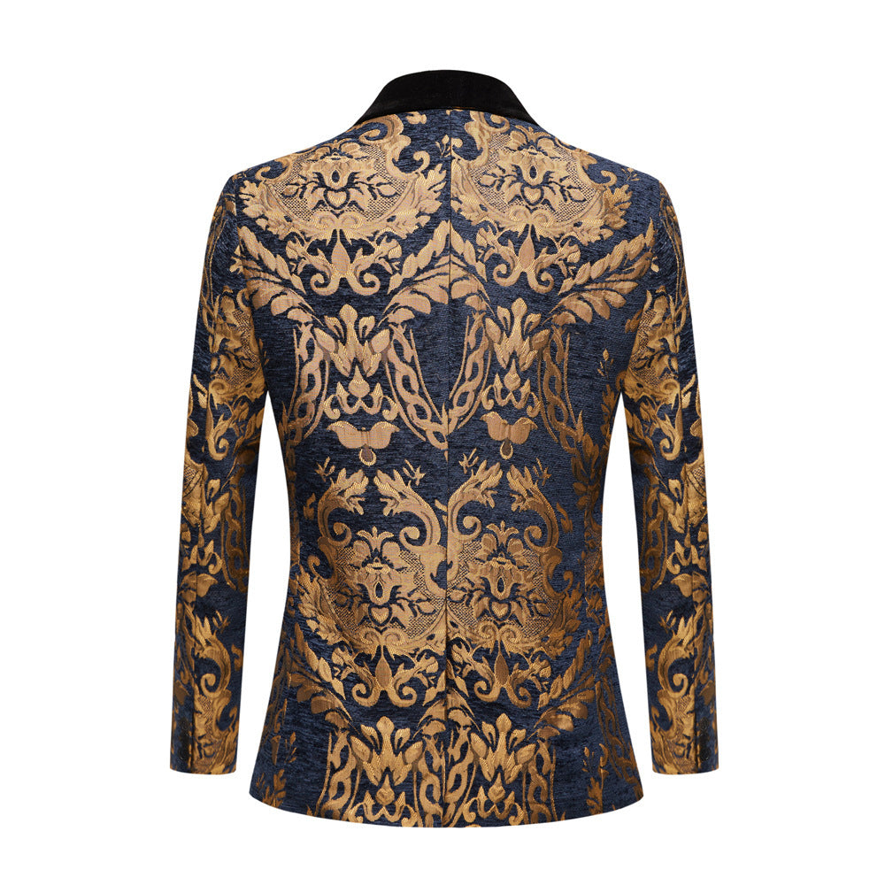 Men's Jacquard Black Flannel Collar suit