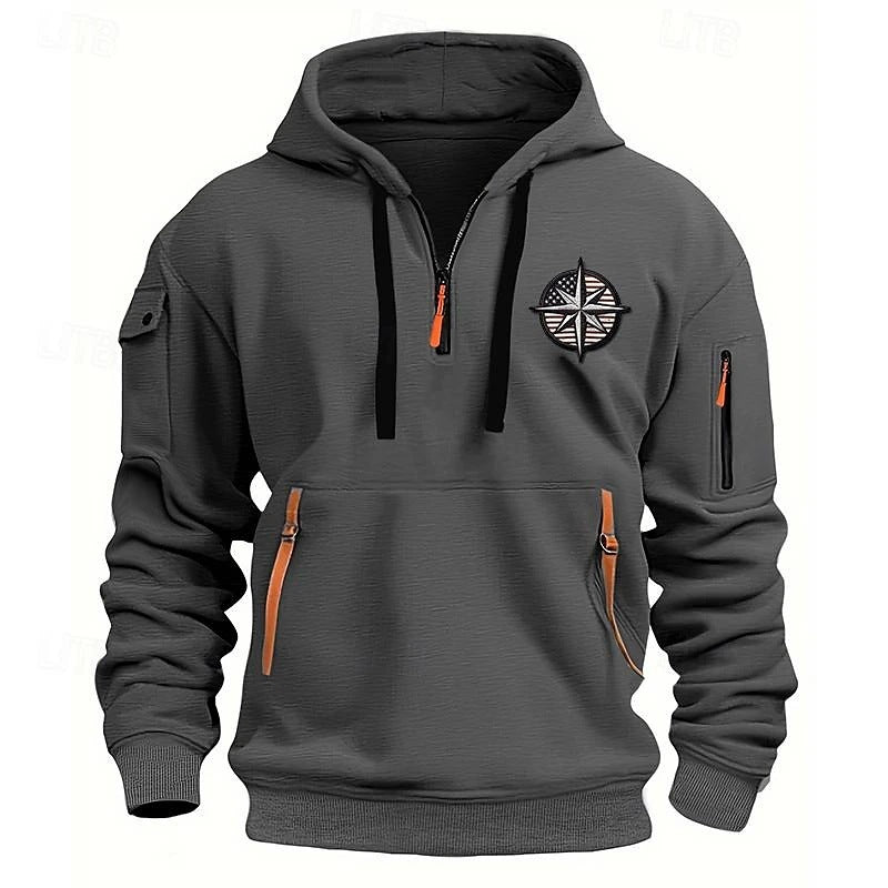 Men's Casual Sports Multi-zipper Embroidery Badge hoodie