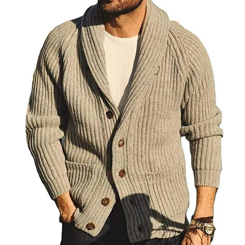 Men's Lapel Knitting Cardigan Button Sweater With Pockets