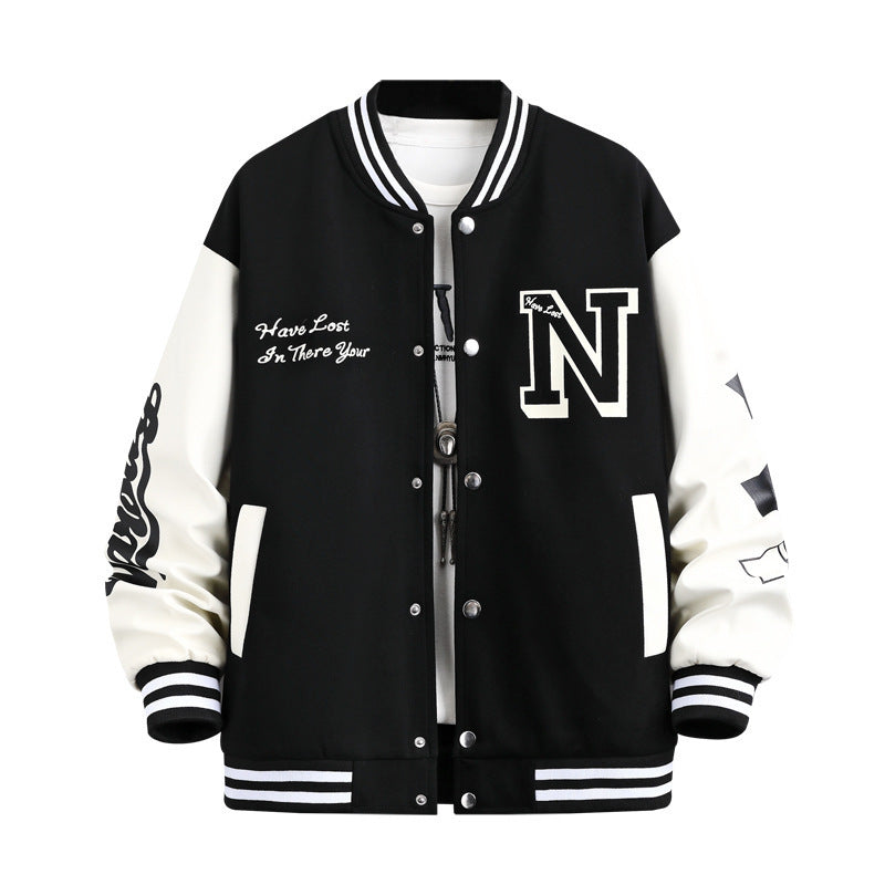 Letter Print Color Block baseball Jacket