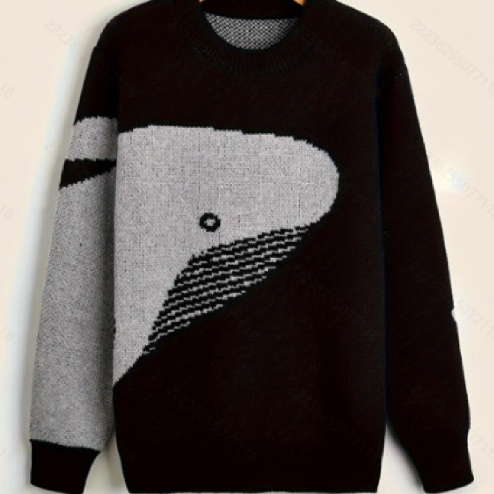 Cartoon Whale Round Neck Couple Casual Loose All-matching Pullover Sweater