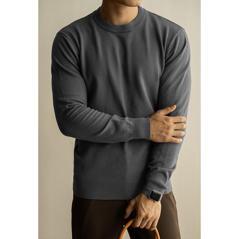 Wool Tencel Round Neck Commuter Solid Color Base Sweater