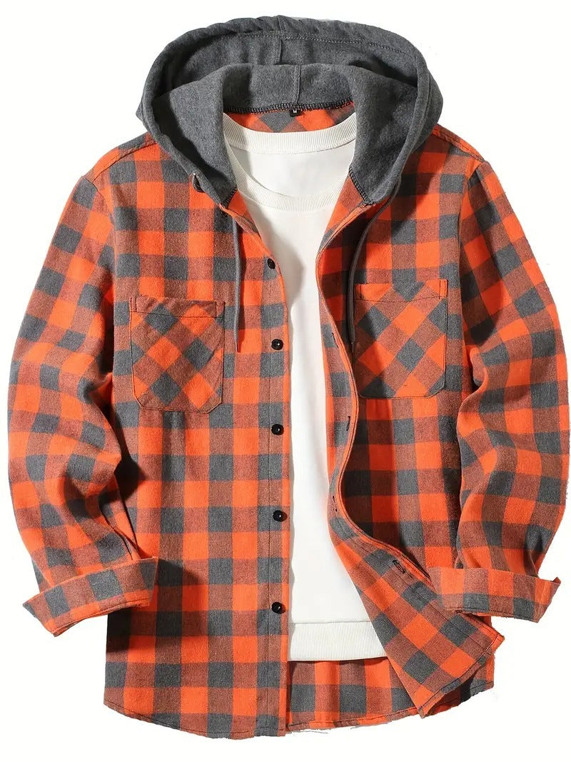 Men's Plaid Hooded Shirt
