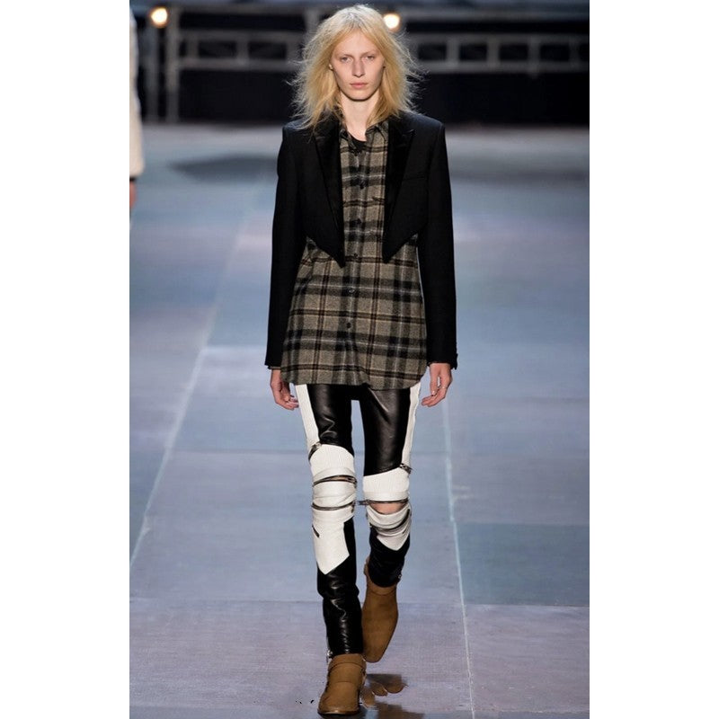 Tide Niche Casual Zipper Sheepskin Leather Slim Fit Pants