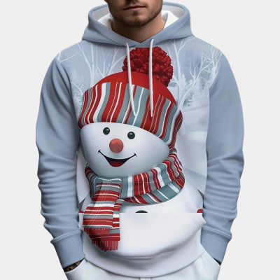 Men's 3D Printed Cartoon Snowman Hooded Sweater