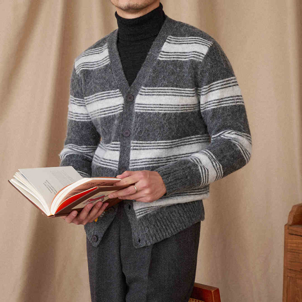 Men's Wool Blend Sweater Ribbed Pattern Hemline